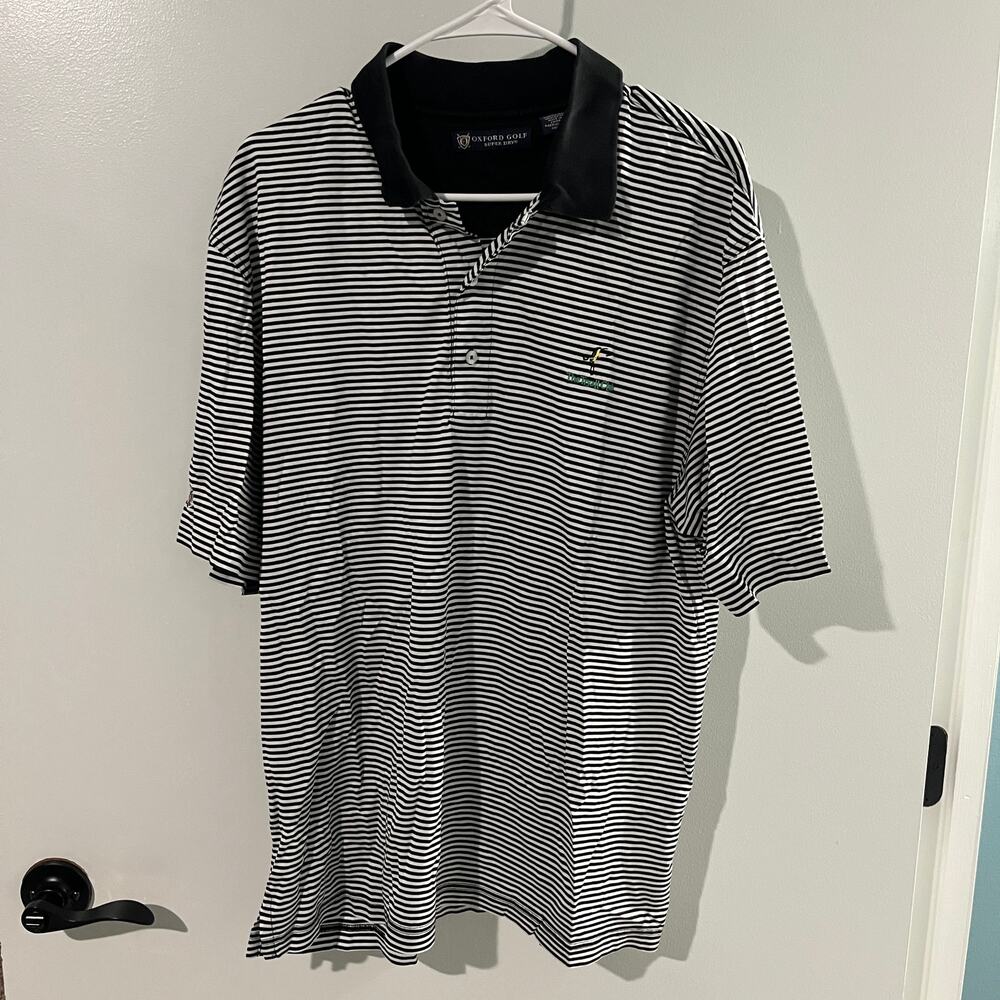 Tryall Club Jamaica Golf Polo Shirt Mens Large Oxford Golf Black White Striped